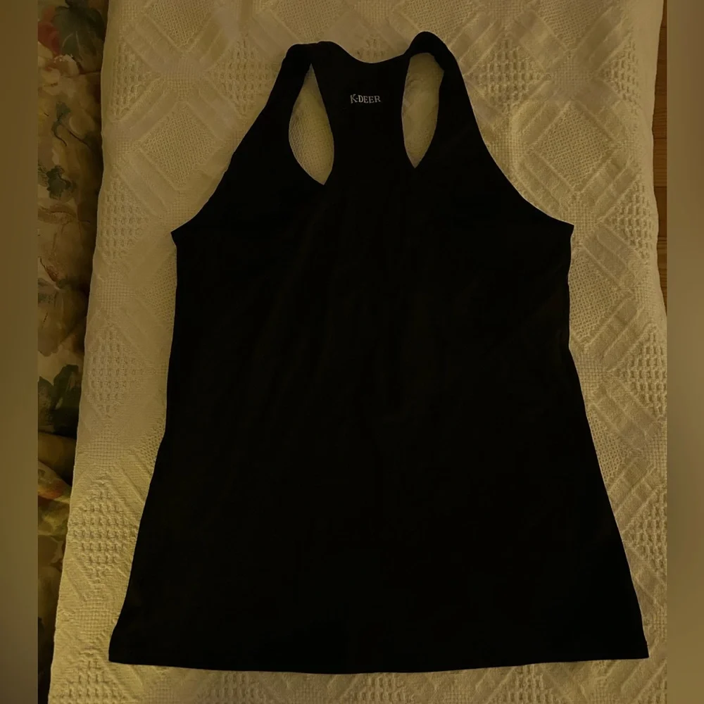 K-Deer Racer Back Tank Top with Built-in-Bra Black Size L Large - Picture 2 of 6